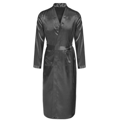 Chinese Men's Navy Blue Satin Robe With Belt Kimono Bathrobe Gown Nightgown Sleepwear Home Leisure Pajamas S M L XL XXL 20701