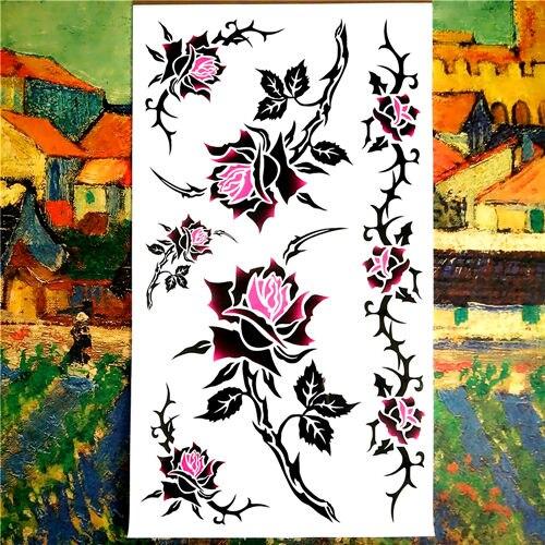 Nu-TATY Rose Chain Temporary Tattoo Body Art Arm Flash Tattoo Stickers 17*10cm Waterproof Fake Henna Painless Tattoo Sticker