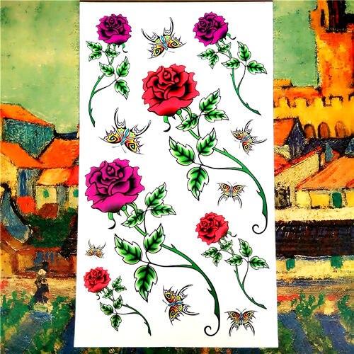 Nu-TATY Rose Chain Temporary Tattoo Body Art Arm Flash Tattoo Stickers 17*10cm Waterproof Fake Henna Painless Tattoo Sticker