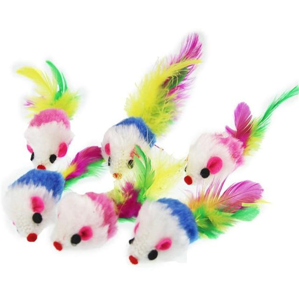 10Pcs/lot Colorful Soft Fleece False Mouse Toys For Cat Feather Funny Playing Pet dog Cat Small Animals feather Toys Kitten