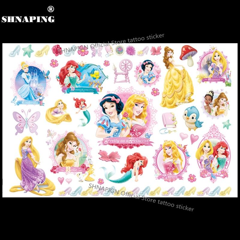 SHNAPIGN Cinderella Snow White Mermaid Child Temporary Flash Tattoo Body Art Sticker 17*10cm Tatoo painless Henna selfie