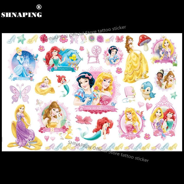 SHNAPIGN Cinderella Snow White Mermaid Child Temporary Flash Tattoo Body Art Sticker 17*10cm Tatoo painless Henna selfie