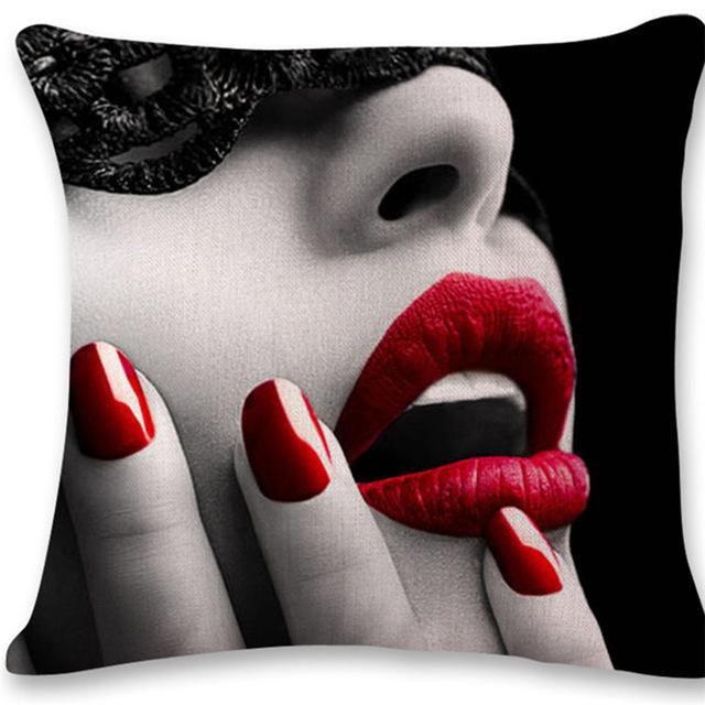 Cotton Linen  Pillow Cover Chair Seat Waist Square Decorative Big red lips character Pattern Pillowcase Home Cushion Living