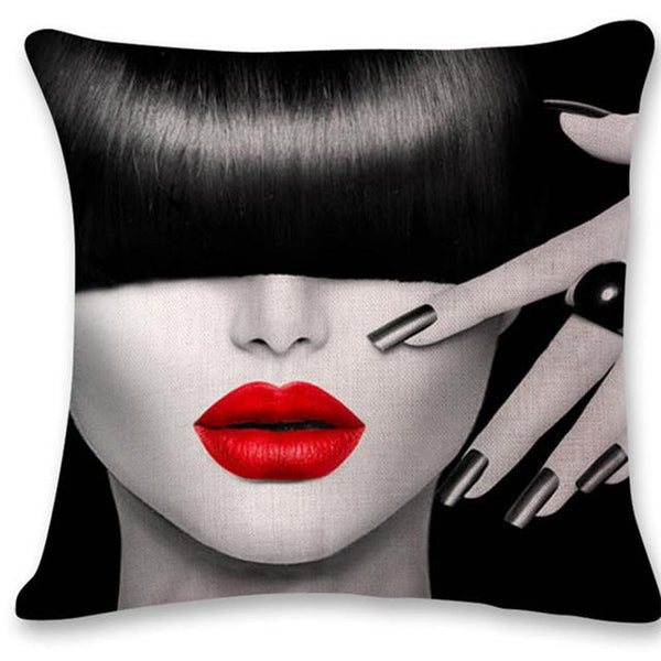 Cotton Linen  Pillow Cover Chair Seat Waist Square Decorative Big red lips character Pattern Pillowcase Home Cushion Living