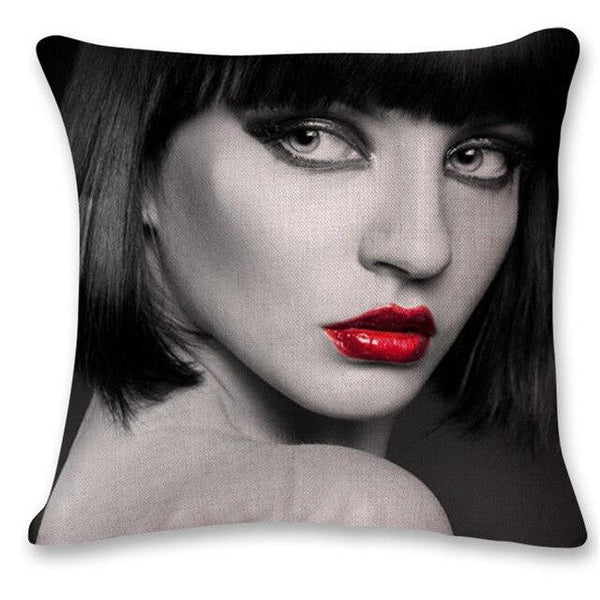 Cotton Linen  Pillow Cover Chair Seat Waist Square Decorative Big red lips character Pattern Pillowcase Home Cushion Living