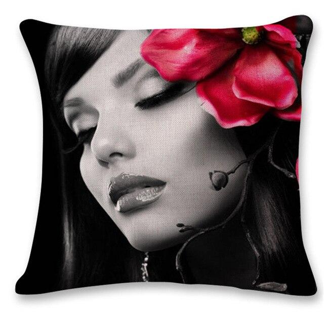 Cotton Linen  Pillow Cover Chair Seat Waist Square Decorative Big red lips character Pattern Pillowcase Home Cushion Living
