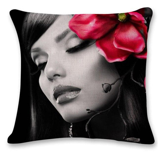 Cotton Linen  Pillow Cover Chair Seat Waist Square Decorative Big red lips character Pattern Pillowcase Home Cushion Living