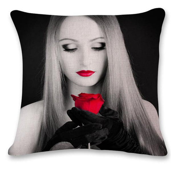 Cotton Linen  Pillow Cover Chair Seat Waist Square Decorative Big red lips character Pattern Pillowcase Home Cushion Living