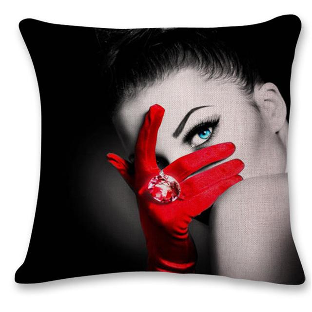 Cotton Linen  Pillow Cover Chair Seat Waist Square Decorative Big red lips character Pattern Pillowcase Home Cushion Living