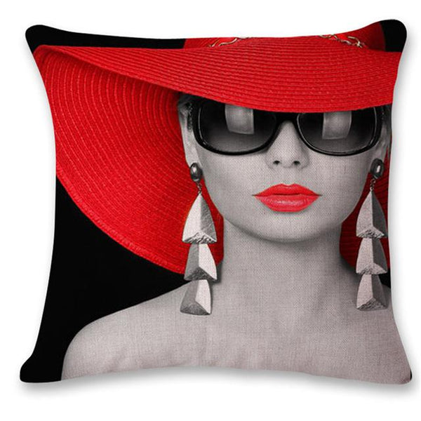 Cotton Linen  Pillow Cover Chair Seat Waist Square Decorative Big red lips character Pattern Pillowcase Home Cushion Living