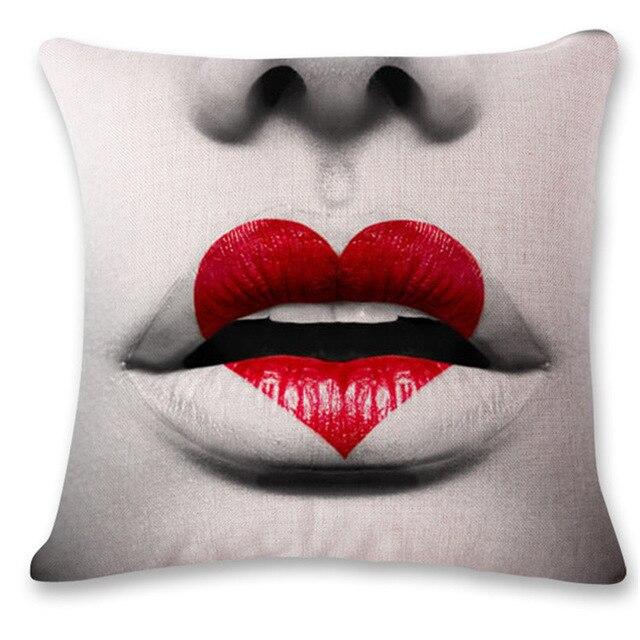 Cotton Linen  Pillow Cover Chair Seat Waist Square Decorative Big red lips character Pattern Pillowcase Home Cushion Living
