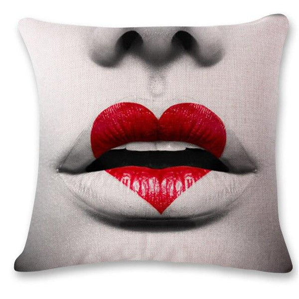 Cotton Linen  Pillow Cover Chair Seat Waist Square Decorative Big red lips character Pattern Pillowcase Home Cushion Living