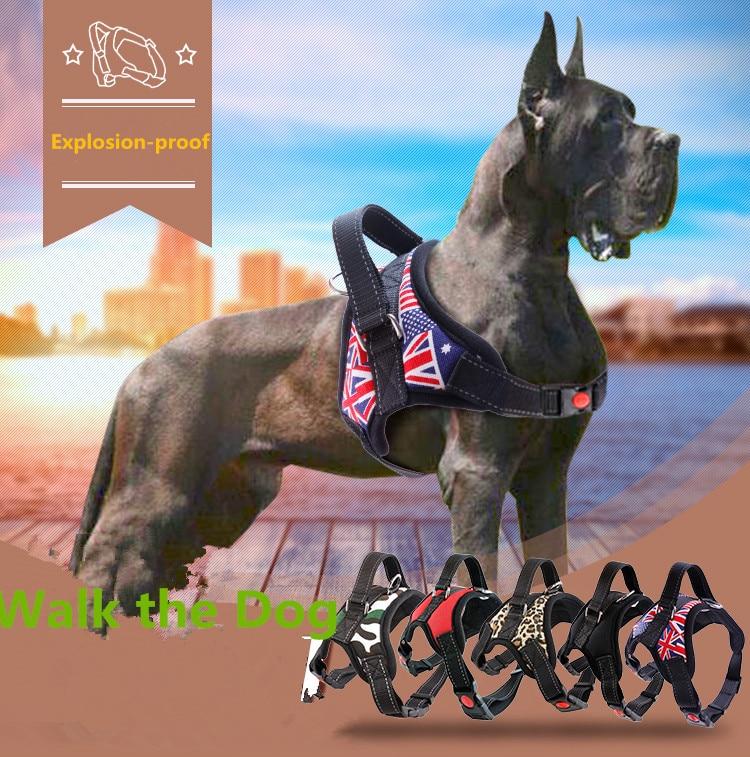 R5 Big Size Adjustable Pet Harness Collar Leopard Professional OutDoor Dog Hand Strap for Large Dogs Pitbulls Labrador harness