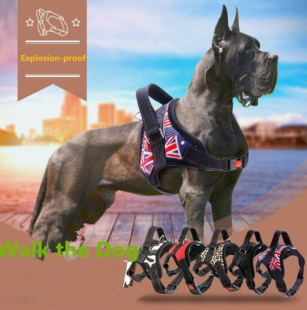 R5 Big Size Adjustable Pet Harness Collar Leopard Professional OutDoor Dog Hand Strap for Large Dogs Pitbulls Labrador harness