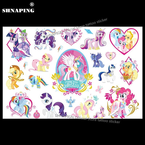 SHNAPIGN Little Pony Celestia Child Temporary Tattoo Body Art Flash Tattoo Stickers 17*10cm Waterproof Styling Tatoo Sticker