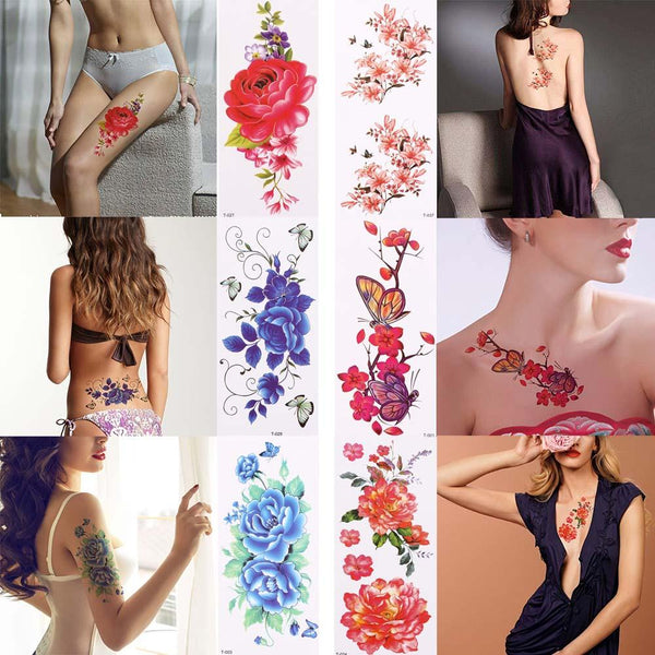 1Pc 3D Lifelike Rose Flower Sex Waterproof Temporary Tattoos Women Flash Tattoo Arm Shoulder Big Flowers Stickers