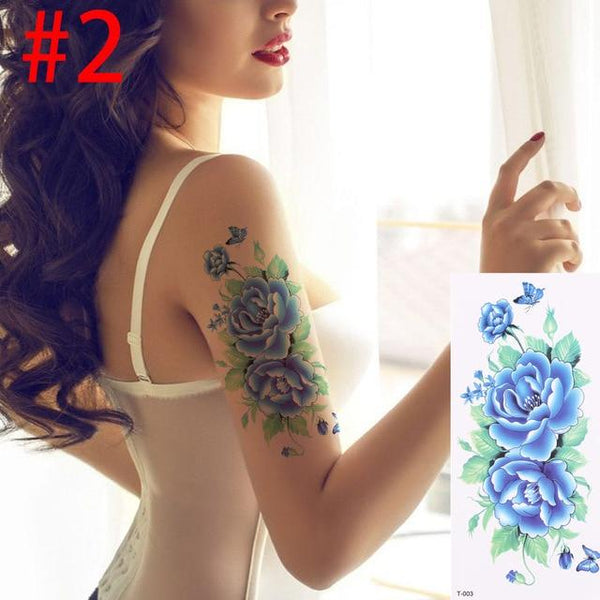 1Pc 3D Lifelike Rose Flower Sex Waterproof Temporary Tattoos Women Flash Tattoo Arm Shoulder Big Flowers Stickers