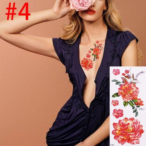 1Pc 3D Lifelike Rose Flower Sex Waterproof Temporary Tattoos Women Flash Tattoo Arm Shoulder Big Flowers Stickers