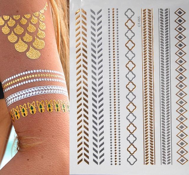 Hot Flash Metallic Waterproof Temporary Tattoo Gold Silver Tatoo Women Henna Flower Taty Design Tattoo Sticker