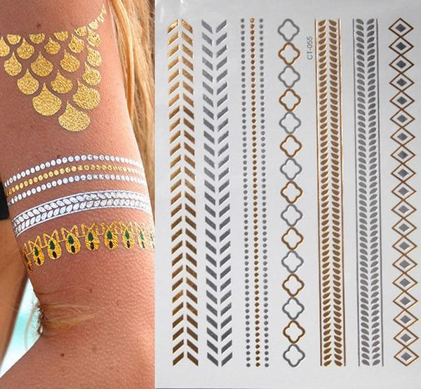 Hot Flash Metallic Waterproof Temporary Tattoo Gold Silver Tatoo Women Henna Flower Taty Design Tattoo Sticker