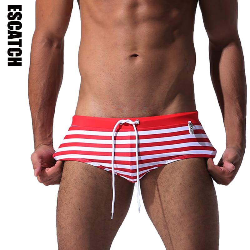 Escatch Men's New Sportswear Solid Swimming Trunks Beachwear Bikini low rise Briefs Swimwear Brave Person