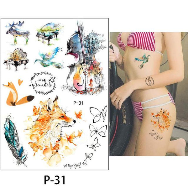 New Arrival 1 Sheet Temporary Tattoo Sticker KM-056 Flower Arm Body Art Waterproof Tattoo Beauty Fox Women Coquette Decal Design