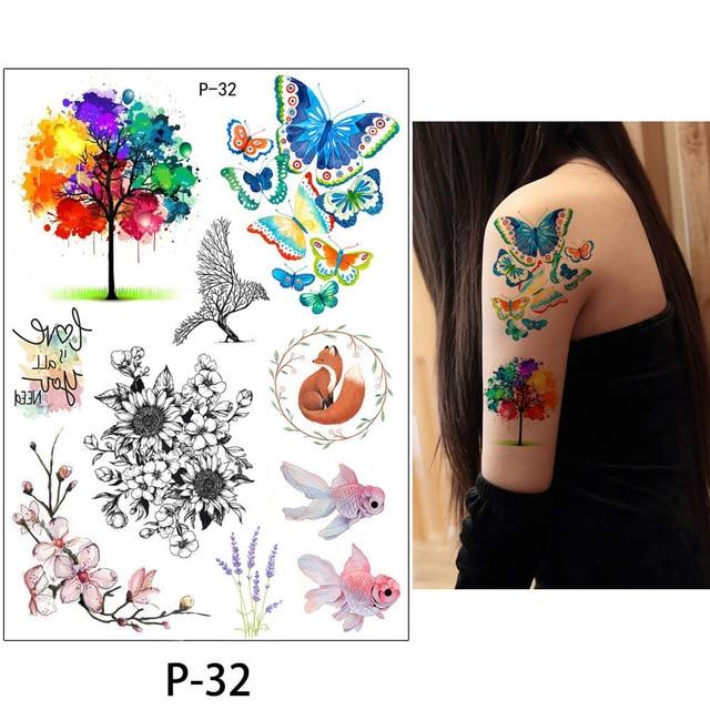 New Arrival 1 Sheet Temporary Tattoo Sticker KM-056 Flower Arm Body Art Waterproof Tattoo Beauty Fox Women Coquette Decal Design