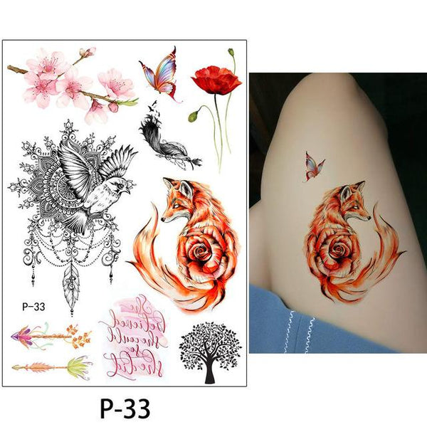 New Arrival 1 Sheet Temporary Tattoo Sticker KM-056 Flower Arm Body Art Waterproof Tattoo Beauty Fox Women Coquette Decal Design