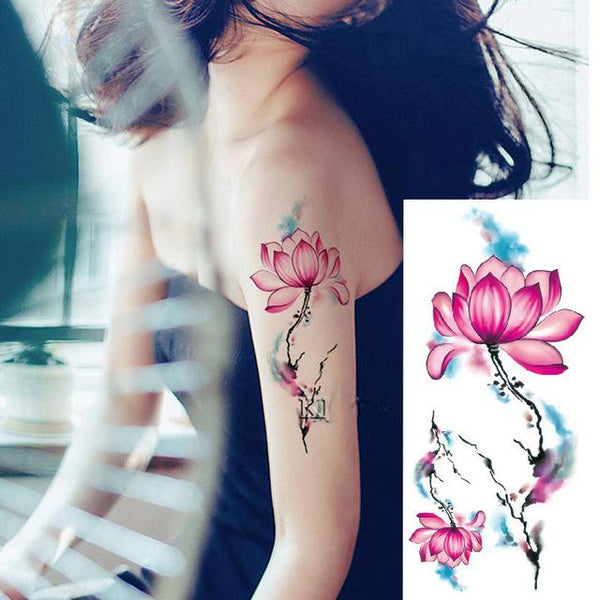 2017 Waterproof temporary tattoos stickers sexy romantic dark rose flowers henna fake body art flash tattoo sleeve