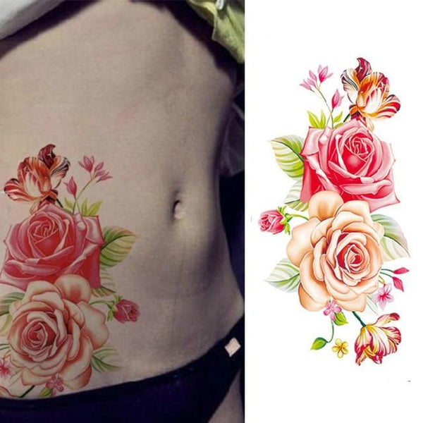 2017 Waterproof temporary tattoos stickers sexy romantic dark rose flowers henna fake body art flash tattoo sleeve