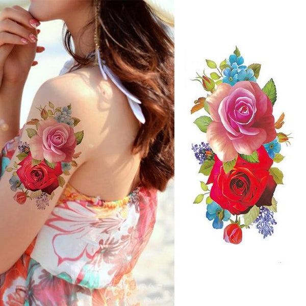 2017 Waterproof temporary tattoos stickers sexy romantic dark rose flowers henna fake body art flash tattoo sleeve