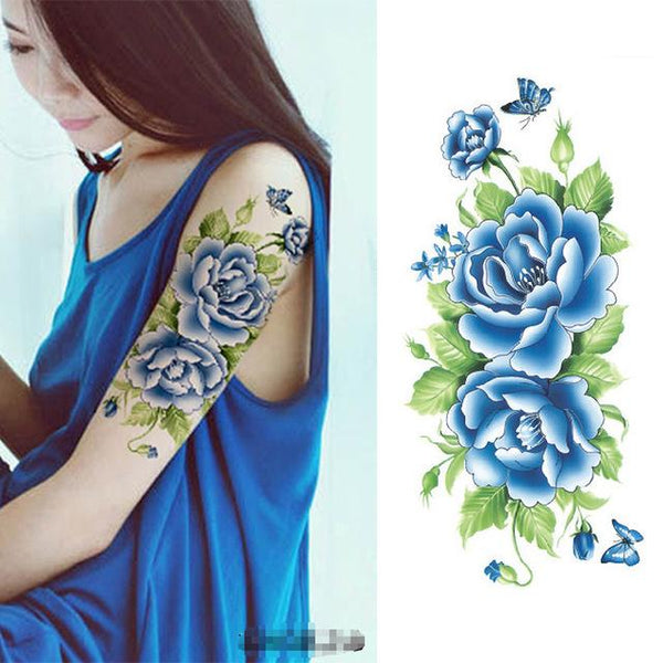 2017 Waterproof temporary tattoos stickers sexy romantic dark rose flowers henna fake body art flash tattoo sleeve