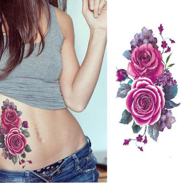 2017 Waterproof temporary tattoos stickers sexy romantic dark rose flowers henna fake body art flash tattoo sleeve