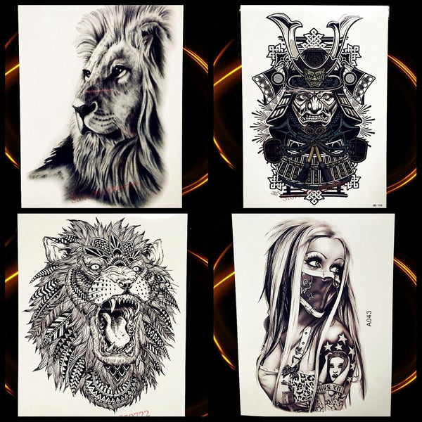 Africa Serengeti Lion Temporary Tattoo Indian Tribal Mighty Lion Warrior Waterproof Flash Tattoo Sticker Black Tatoo Men Women