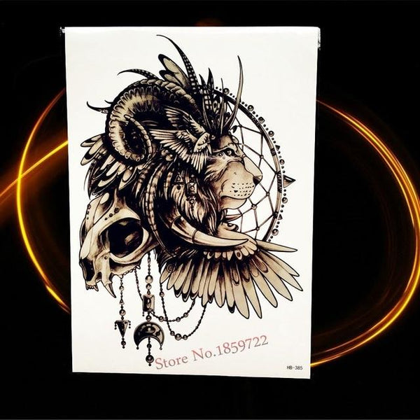 Africa Serengeti Lion Temporary Tattoo Indian Tribal Mighty Lion Warrior Waterproof Flash Tattoo Sticker Black Tatoo Men Women