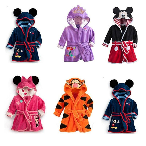 Children Print Gown Sale Boys Girls Clothing Robes Children Hooded Bathrobe Flannel Fleece Free Shipping Children Cartoon Gown
