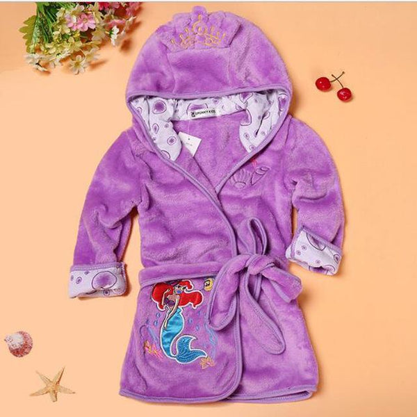 Children Print Gown Sale Boys Girls Clothing Robes Children Hooded Bathrobe Flannel Fleece Free Shipping Children Cartoon Gown