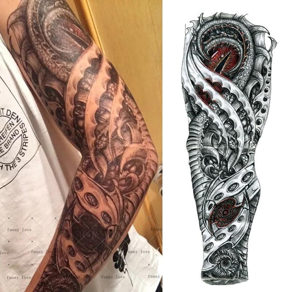 Full Arm Temporary tattoo waterproof cool grey black dragon mechanical fake tattoos 3D large size 48*17cm big tatto for men 2018