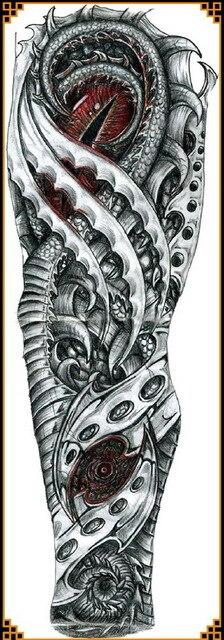 Full Arm Temporary tattoo waterproof cool grey black dragon mechanical fake tattoos 3D large size 48*17cm big tatto for men 2018