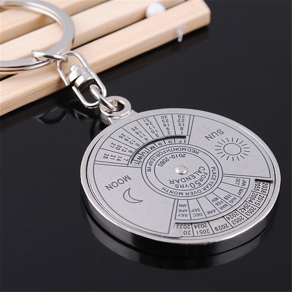 SEKINEW 50 Year Calendar Key Chain Mini Metal Ring Compass Keyring Keyfob Hiking Camping Survival Tools Car Ornament Accessories