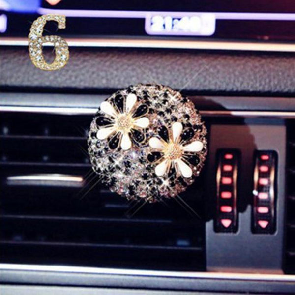 Car Ornament Crystal Diamond Flower Auto Air Condition Vent Perfume Balsam Balm Fragrance Air Freshener Car Interior Decoration