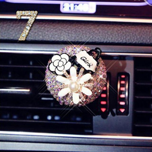 Car Ornament Crystal Diamond Flower Auto Air Condition Vent Perfume Balsam Balm Fragrance Air Freshener Car Interior Decoration