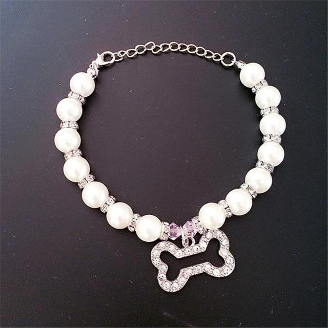 Transer Pet Dog Supply Pearl Dog Necklace Jewerly with Rhinestone Pendants Grooming Accessories Pet Dog Products 80223