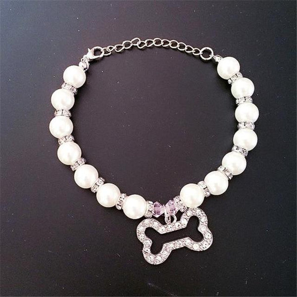 Transer Pet Dog Supply Pearl Dog Necklace Jewerly with Rhinestone Pendants Grooming Accessories Pet Dog Products 80223