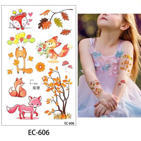 glaryyears 20 Designs 1 Sheet Children Animal Tattoo EC Temporary Cute Cartoon Fox Raccoon Image Tattoo Sticker for Body Art New