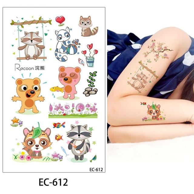 glaryyears 20 Designs 1 Sheet Children Animal Tattoo EC Temporary Cute Cartoon Fox Raccoon Image Tattoo Sticker for Body Art New