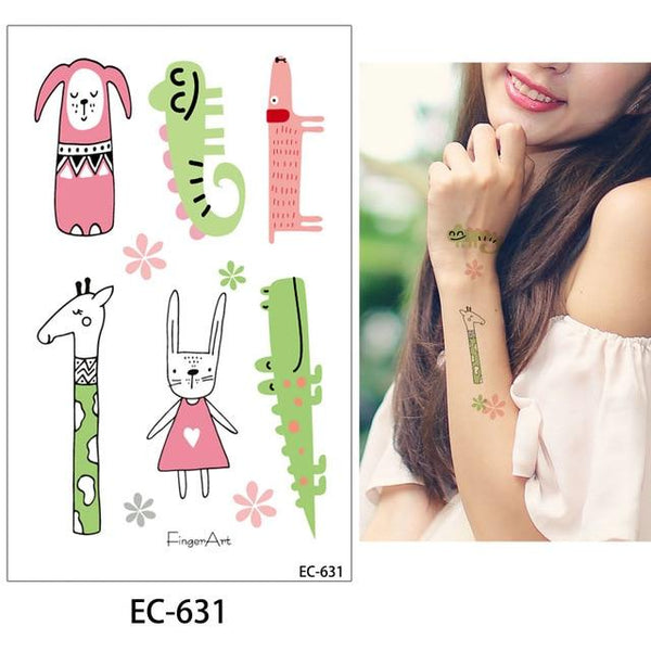 glaryyears 20 Designs 1 Sheet Children Animal Tattoo EC Temporary Cute Cartoon Fox Raccoon Image Tattoo Sticker for Body Art New