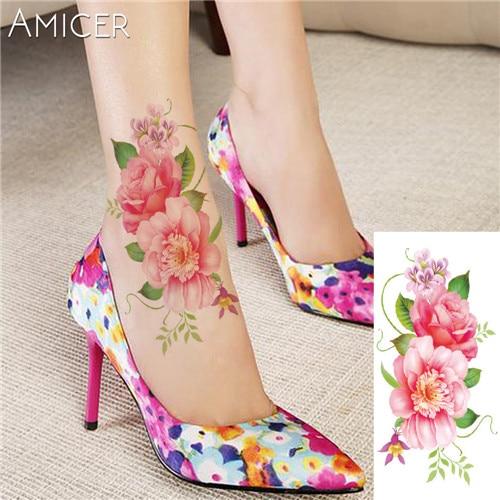 sexy romantic dark rose flowers Tattoo sleeve flash henna tattoos fake Waterproof temporary tattoos stickers translated tattoos