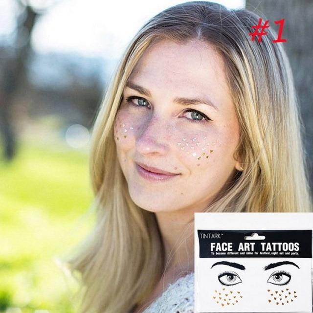 1pack Gold Face Tattoo Flash tattoo Fashion Waterproof Blocked Freckles Make Up Body Art Stickers eye decals Bride tribe party