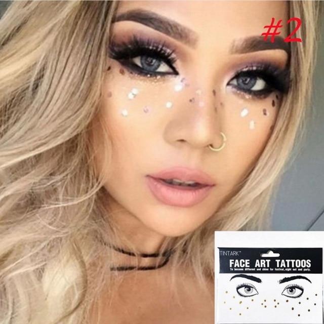 1pack Gold Face Tattoo Flash tattoo Fashion Waterproof Blocked Freckles Make Up Body Art Stickers eye decals Bride tribe party